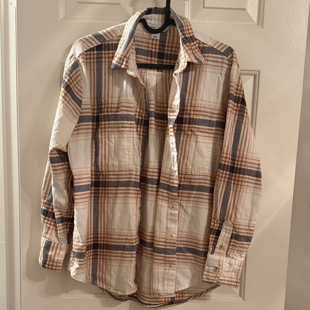 Old Navy Women’s Plaid Button-Down Shirt - Brown and Cream